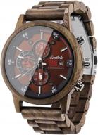 emibele men's stylish date display chronograph military quartz wrist watch | handmade wooden casual light luminous watch logo