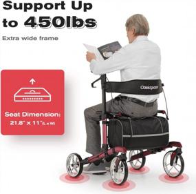 img 1 attached to OasisSpace Bariatric Rollator Walker - Heavy Duty Rollator Supports Up To 450Lbs With Wide Seat & Thicken Backrest (Red)