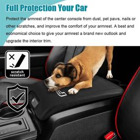 img 2 attached to Waterproof Leather Protector Cover for F150 Center Console: Anti-Scratch Armrest Box Pad - 2009-2014 Accessories, Black Stitches