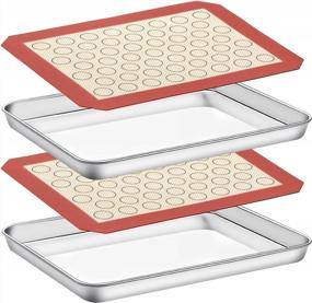 img 4 attached to Deedro Stainless Steel Baking Sheet With Silicone Mat Set Of 4 [2 Sheets + 2 Mats], 12 X 10 X 1 Inch, Non Toxic, Heavy Duty, Easy Clean