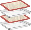deedro stainless steel baking sheet with silicone mat set of 4 [2 sheets + 2 mats], 12 x 10 x 1 inch, non toxic, heavy duty, easy clean logo