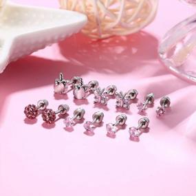 img 2 attached to 6 Pairs Hypoallergenic Cubic Zirconia Earrings Set For Women - Ball, Heart, Butterfly Studs & Tragus Cartilage Jewelry In Stainless Steel Screw Back