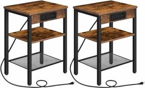 img 2 attached to Rustic Brown Nightstands With USB Ports And Adjustable Shelf - HOOBRO End Table Set Of 2, Perfect For Small Living Spaces, Bedroom, And Balconies - BF112BZP201