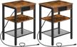 rustic brown nightstands with usb ports and adjustable shelf - hoobro end table set of 2, perfect for small living spaces, bedroom, and balconies - bf112bzp201 logo