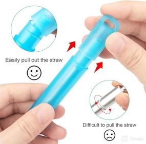 img 3 attached to 🥤 Reusable Collapsible Stainless Steel Straws - Metal Straws for Tumbler Cold Beverage | Portable Telescopic Drinking Straw with Aluminum Key-chain Cases & Cleaning Brushes