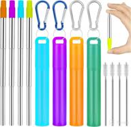 🥤 reusable collapsible stainless steel straws - metal straws for tumbler cold beverage | portable telescopic drinking straw with aluminum key-chain cases & cleaning brushes logo