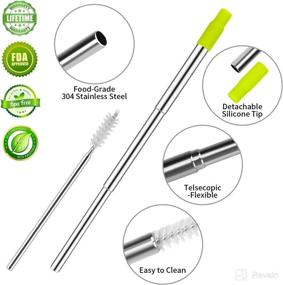 img 2 attached to 🥤 Reusable Collapsible Stainless Steel Straws - Metal Straws for Tumbler Cold Beverage | Portable Telescopic Drinking Straw with Aluminum Key-chain Cases & Cleaning Brushes