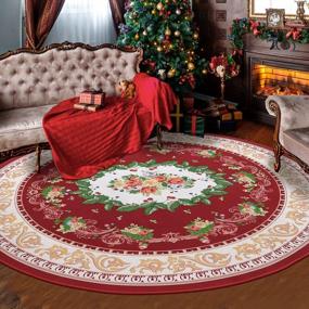 img 4 attached to Enhance Your Décor With HiiARug Round Medallion Oriental Floral Rug - Perfect For Christmas Décor & Everyday Use In Living/Dining/Bedroom Room - Machine Washable Rug!