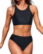 yonique women's two-piece swimsuits: sporty bikini tops & athletic high neck bathing suits for teen girls logo