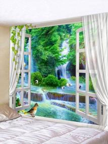 img 2 attached to Green Tropical Forest Jungle Waterfall Lake Birds Nature Landscape Tapestry Fabric Wall Hanging For Living Room - BROSHAN Window Wall Tapestry For Cloth Wall Mural Covering Blanket