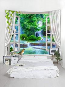 img 1 attached to Green Tropical Forest Jungle Waterfall Lake Birds Nature Landscape Tapestry Fabric Wall Hanging For Living Room - BROSHAN Window Wall Tapestry For Cloth Wall Mural Covering Blanket