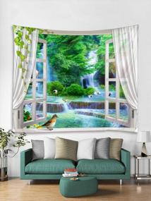img 3 attached to Green Tropical Forest Jungle Waterfall Lake Birds Nature Landscape Tapestry Fabric Wall Hanging For Living Room - BROSHAN Window Wall Tapestry For Cloth Wall Mural Covering Blanket