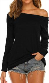 img 4 attached to Stylish Halife Women'S Off Shoulder Blouse With Elegant Boat Neckline And Long Sleeves