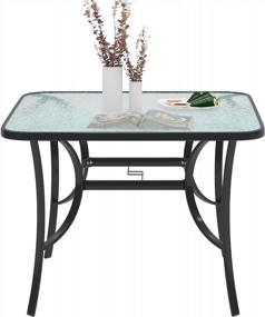 img 4 attached to Outdoor Patio Bistro Toughened Glass Dining Table With 1.96" Umbrella Hole, Sienna Square Metal Patio 41.3" X 41.3", Black