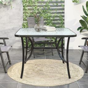 img 2 attached to Outdoor Patio Bistro Toughened Glass Dining Table With 1.96" Umbrella Hole, Sienna Square Metal Patio 41.3" X 41.3", Black