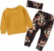 toddler girl fall winter outfits: long sleeve floral sweatshirt top and pants set by kangkang logo