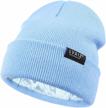 silky-lined knitted beanie hats for kids: warm winter toddler cuffed hats with watch design logo