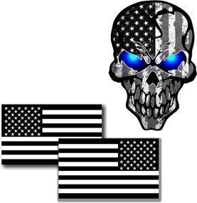 img 4 attached to Reflective Black American Flag Sticker - 3 Pack Skull Decal for Car, Truck, Motorcycle, Laptop, and More