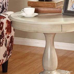 img 2 attached to 🪑 Roundhill Furniture Rene Round Wood Pedestal Side Table, Antique White - Stylish Single Piece for Timeless Décor