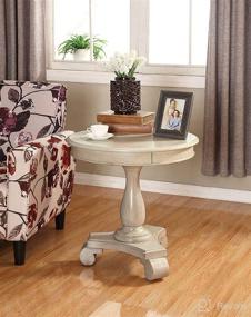 img 3 attached to 🪑 Roundhill Furniture Rene Round Wood Pedestal Side Table, Antique White - Stylish Single Piece for Timeless Décor