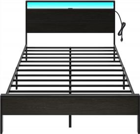 img 2 attached to Queen Bed Frame With Charger & LED Headboard, Platform Metal W/ Wooden Headboard & Footboard, Under Bed Storage - No Box Spring Needed!