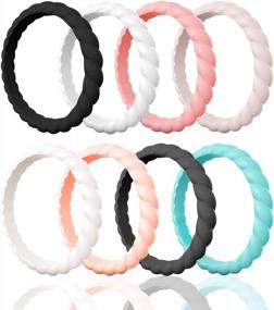 img 4 attached to Egnaro Silicone Wedding Ring For Women,Thin And Stackble Braided Rubber Wedding Bands,No-Toxic,Skin Safe