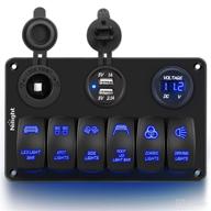 nilight 6 gang rocker switch panel - laser etched aluminum waterproof light bar switch + cigarette lighter + dual usb voltmeter for 12v 24v cars - 2 year warranty logo