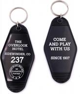 laxpicol 2pcs hotel motel keychain black key chain the overlook hotel come and play with us since 1907 logo