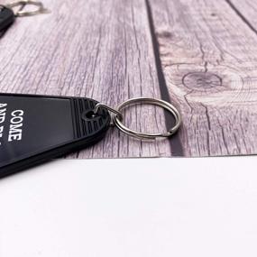 img 1 attached to LAXPICOL 2PCS Hotel Motel Keychain Black Key Chain The Overlook Hotel Come And Play With Us Since 1907