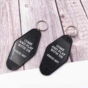 img 3 attached to LAXPICOL 2PCS Hotel Motel Keychain Black Key Chain The Overlook Hotel Come And Play With Us Since 1907