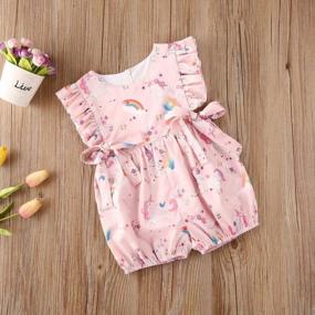 img 2 attached to Baby Girls 0-6 Months Sleeveless Easter Romper Unicron Flower Rainbow Print Jumpsuit Summer Clothes Pink