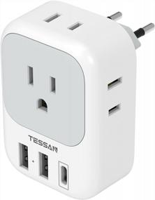 img 4 attached to Европейский адаптер для путешествий TESSAN с 4 розетками переменного тока, 3 портами USB (1 порт USB C) - зарядное устройство адаптера питания типа C для США в Европу, Испанию, Италию, Францию, Германию, Исландию