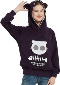 img 4 attached to Breathable Unisex Hoodie with Cat Pouch - Pet Carrier Sweatshirt - Kangaroo Style Pullover Hoody for Kitty Carrying Holder