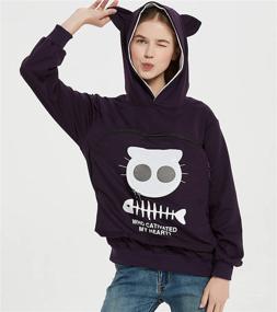 img 3 attached to Breathable Unisex Hoodie with Cat Pouch - Pet Carrier Sweatshirt - Kangaroo Style Pullover Hoody for Kitty Carrying Holder