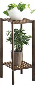 img 4 attached to Indoor Outdoor Bamboo Plant Stand Rack With 2 Tiers - Multiple Flower Pot Holder Shelf For Patio Garden - Perfect Planter Display Shelving Unit