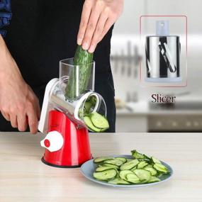 img 3 attached to Cambom Rotary Cheese Grater Shredder Chopper Mandoline Slicer Nut Grinder Vegetable Cutter Hash Brown Potato With Suction Base