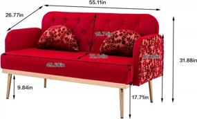 img 3 attached to Small Loveseat For Bedroom, Office - Red Velvet Tufted Back 2 Seater Sofa With Golden Metal Legs And Moon Shape Pillows