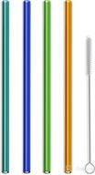 hummingbird glass straws havana heat straight - 4 pack: reusable straws with cleaning brush logo