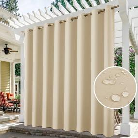 img 4 attached to Waterproof Extra Wide Outdoor Curtains For Patio - HOMEIDEAS Beige Blackout Thermal Insulated Curtains, Perfect For Porch, Pergola, Sliding Door And Arbor - 100 X 96 Inch, 1 Panel
