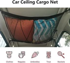 img 3 attached to 🚗 Kartisen Car Roof Cargo Net Storage, 31"x23" Organizer with Seat Hook, Double-Layer and Drawstring, Universal for Car SUV Truck (Black, 35"x23") - Enhanced SEO