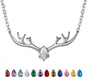 img 4 attached to Sterling Silver Birthstone Antler/Cat/Halo Pendant Necklace For Women & Girls