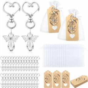 img 4 attached to Sparkling Crystal White Angel Keychain Favors For Baptism And Baby Shower With Angel Wing Pendant And Thank You Tags In Drawstring Organza Bag By GWHOLE