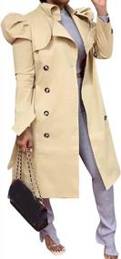 img 4 attached to Women'S Classic Long Trench Coat Cardigan - Slim Fit Lapel, Double Breasted Fall Outwear With Belt