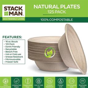 img 1 attached to 🌱 125-Pack 16 oz. Heavy-Duty Disposable Paper Bowls - 100% Compostable Bulk Pack, Eco-Friendly Bagasse Made of Sugar Cane Fibers, Natural Unbleached, Hot or Cold Use, Biodegradable