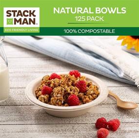 img 2 attached to 🌱 125-Pack 16 oz. Heavy-Duty Disposable Paper Bowls - 100% Compostable Bulk Pack, Eco-Friendly Bagasse Made of Sugar Cane Fibers, Natural Unbleached, Hot or Cold Use, Biodegradable