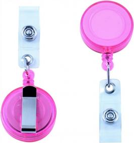 img 3 attached to Set Of 10 Translucent Pink Retractable ID Badge Reels With Clip-On Card Holders By Foretra