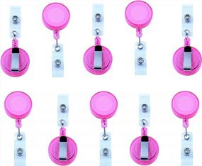 img 4 attached to Set Of 10 Translucent Pink Retractable ID Badge Reels With Clip-On Card Holders By Foretra