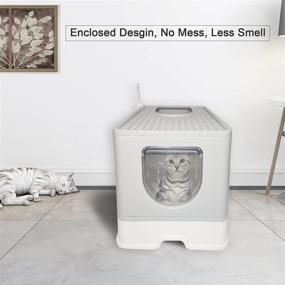 img 3 attached to 🐱 Hamiledyi Foldable Cat Litter Box with Lid: Large & Convenient Kitty Litter Pan, Top Entry Style for Easy Use - Gray