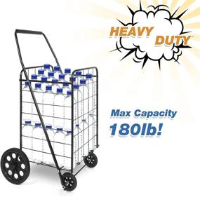 img 2 attached to Heavy-Duty Folding Shopping Cart With Wheels - Collapsible Rolling Metal Grocery Trolley For Laundry, Travel & More!