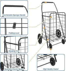 img 3 attached to Heavy-Duty Folding Shopping Cart With Wheels - Collapsible Rolling Metal Grocery Trolley For Laundry, Travel & More!